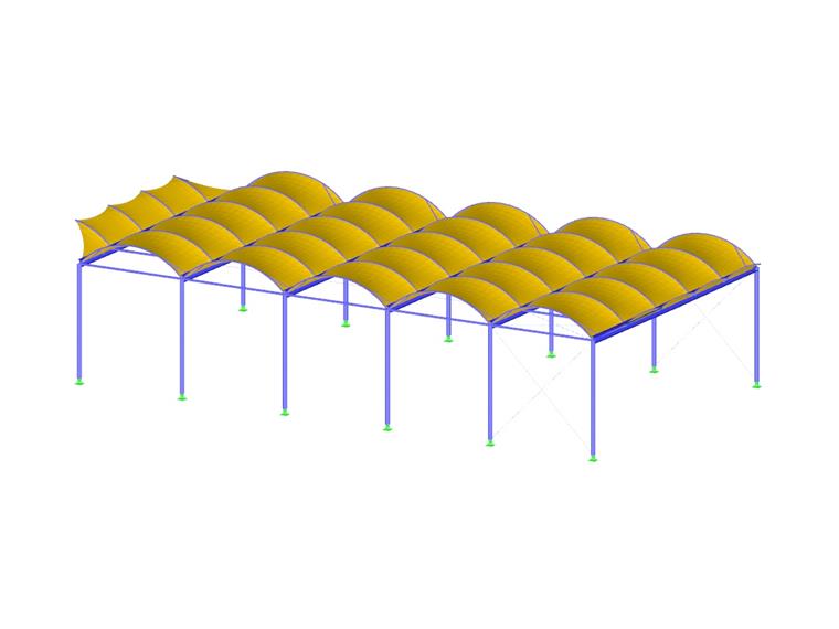 Конструкция мембранной кровли для школьной спортплощадки в Шатонёф-де-Галор, Франция